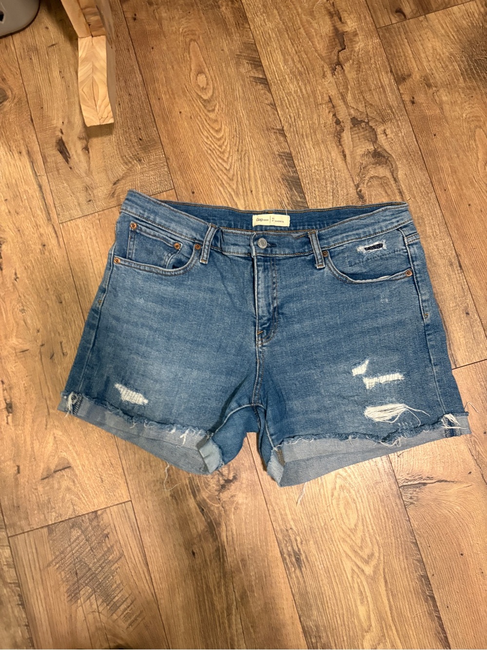 GAP Distressed Mid-Blue Denim Shorts